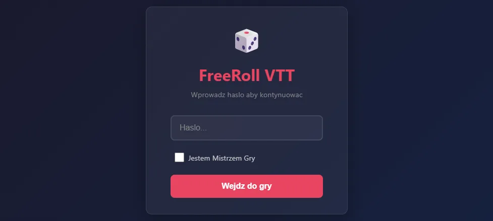 Ekran logowania stołu FreeRoll z polem hasła i przyciskiem wejścia do gry.